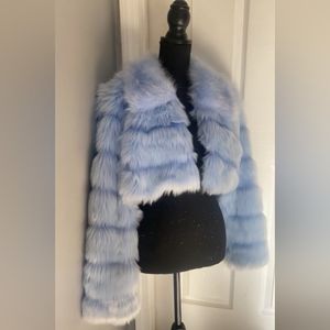 Light Blue Faux Fur Crop Coat